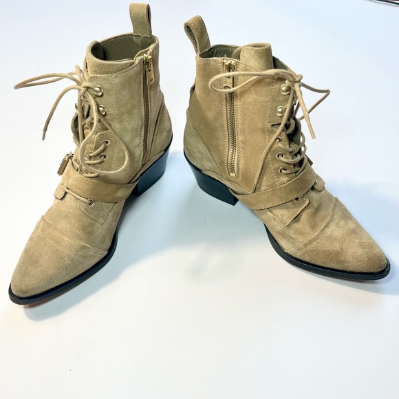 All Saints Suede Katy Boots Desert Sand Tan Sz 38 EU 8 US Lace Up Western Shoes - Picture 10 of 16